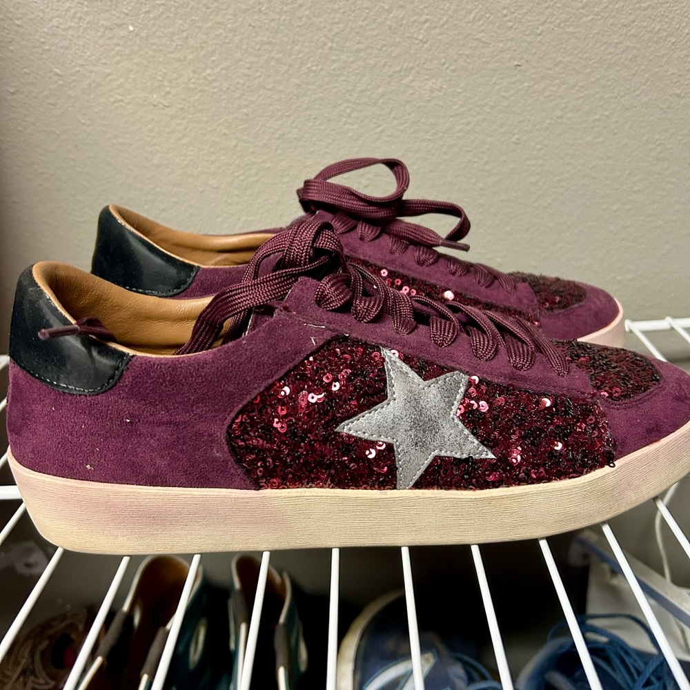 Maroon Sequin Star Sneakers
